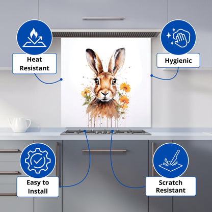 Watercolour Hare and Daisies Kitchen Splashback