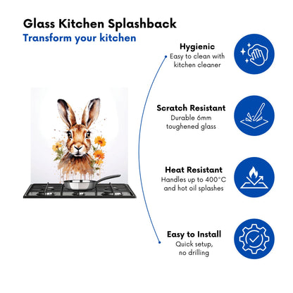Watercolour Hare and Daisies Kitchen Splashback