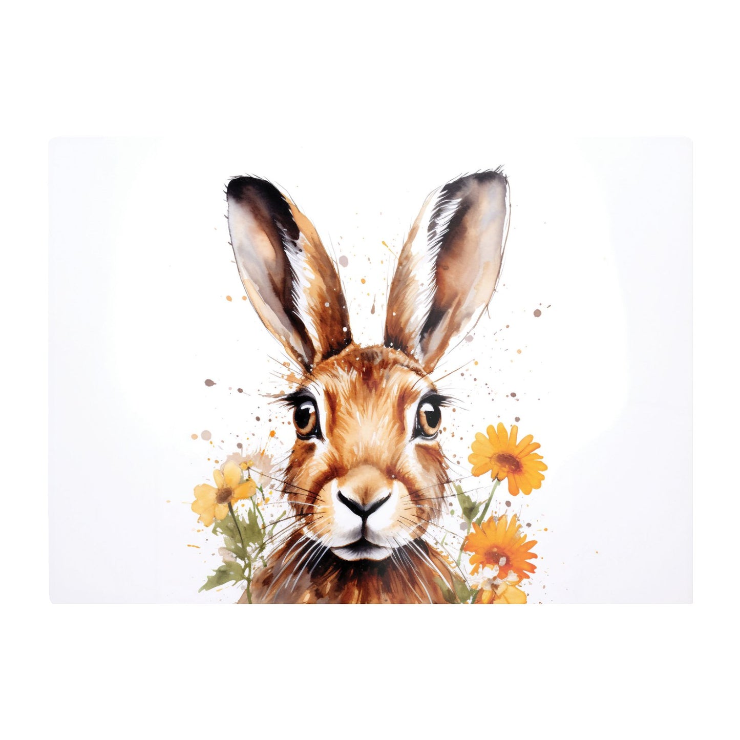 Watercolour Hare And Daisies Glass Chopping Board