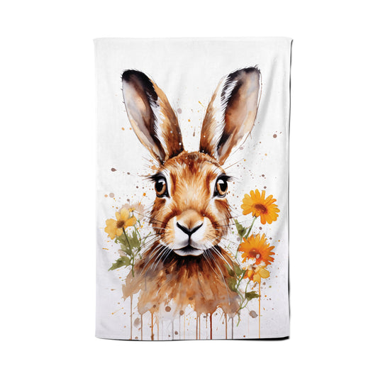 Watercolour Hare and Daisies Tea Towel