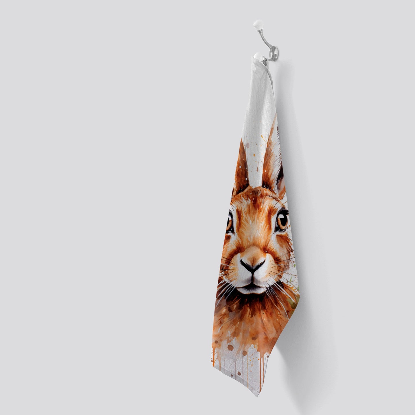 Watercolour Hare and Daisies Tea Towel