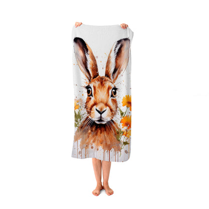 Watercolour Hare and Daisies Beach Towel