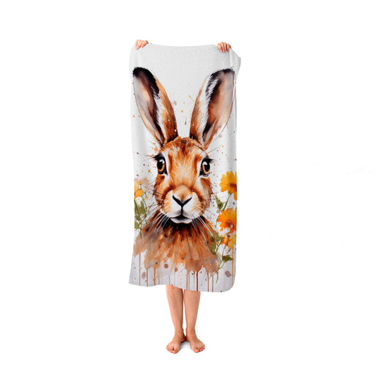 Watercolour Hare and Daisies Beach Towel