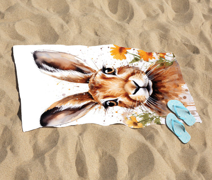 Watercolour Hare and Daisies Beach Towel