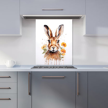 Watercolour Hare and Daisies Kitchen Splashback