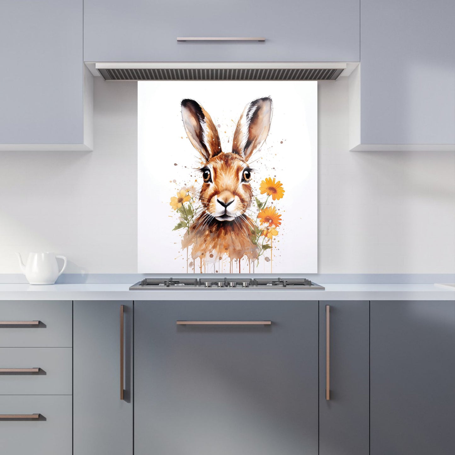 Watercolour Hare and Daisies Kitchen Splashback