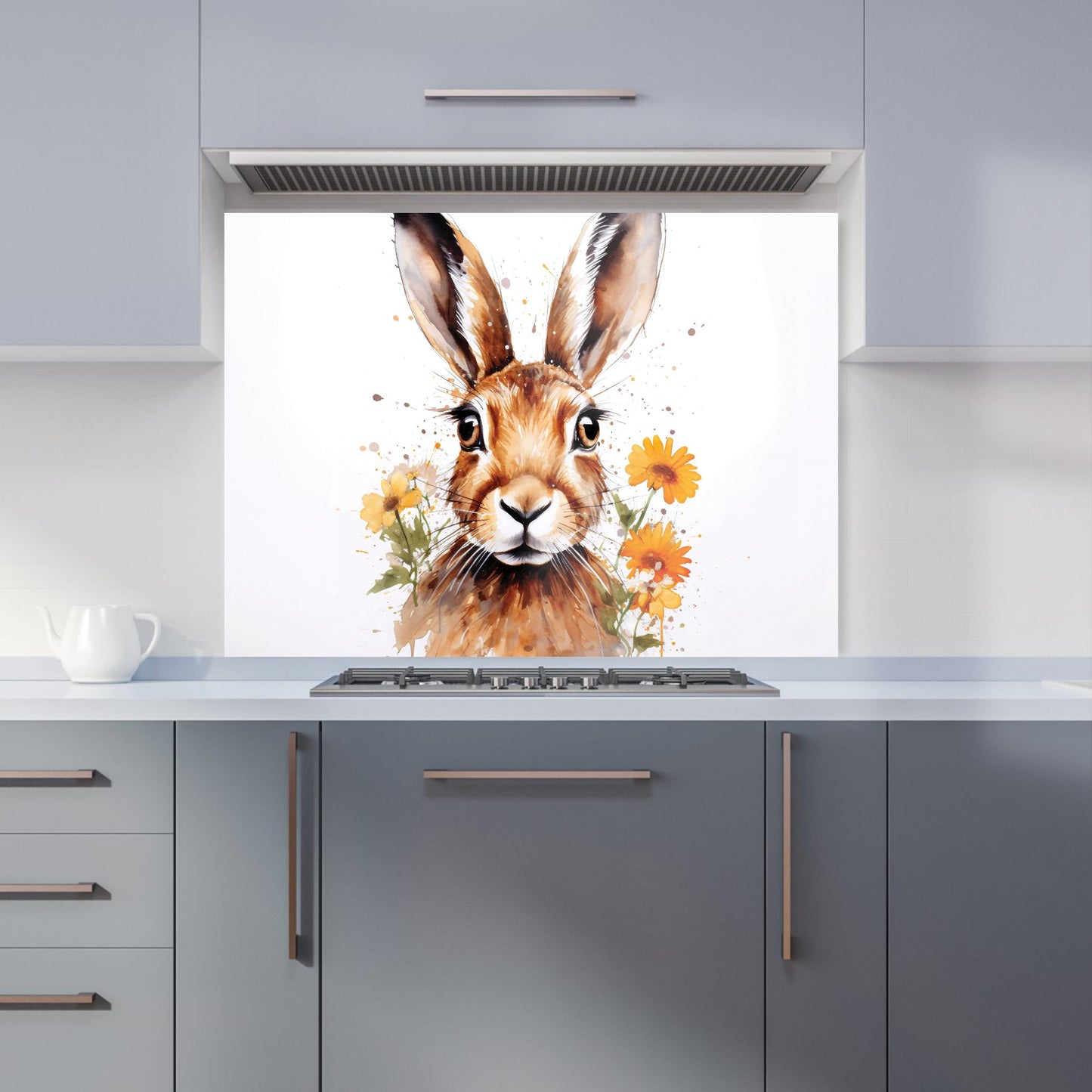 Watercolour Hare and Daisies Kitchen Splashback