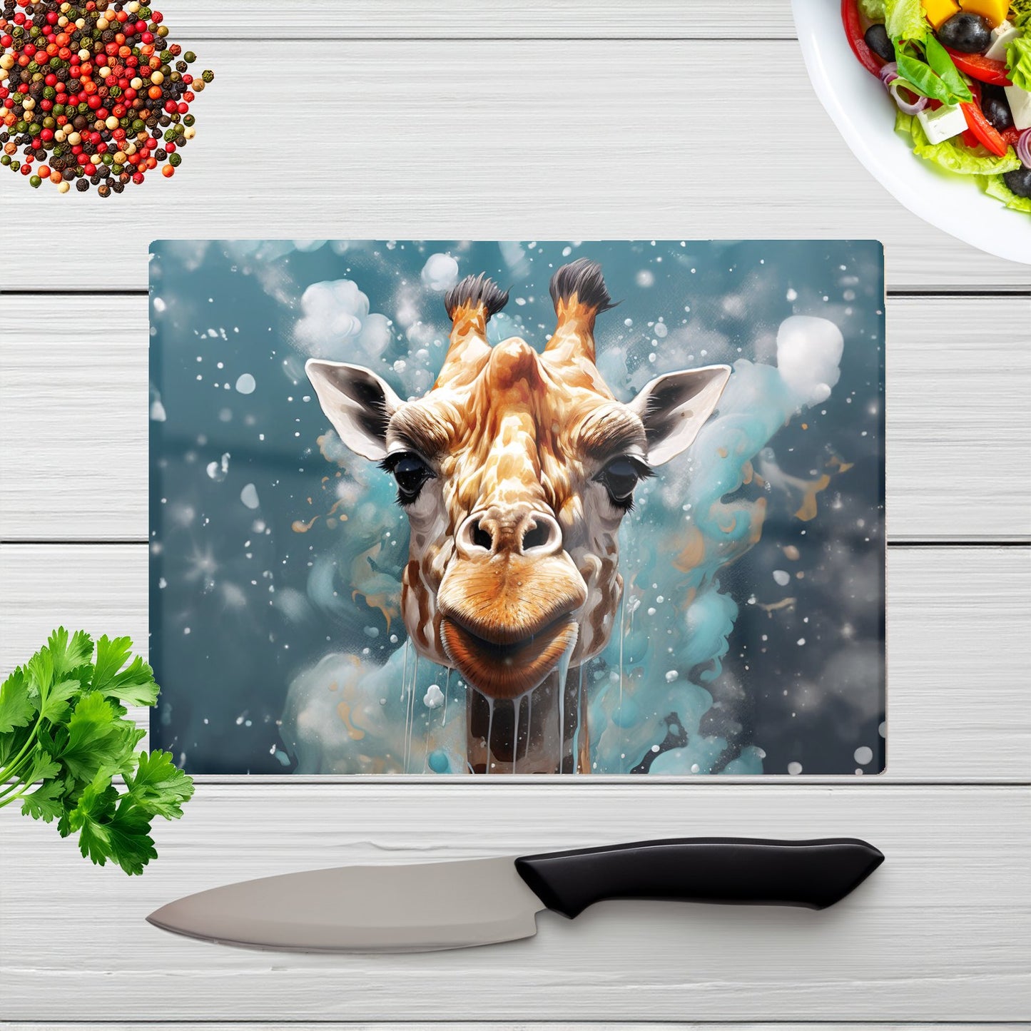 Splashart Giraffe Face Glass Chopping Board