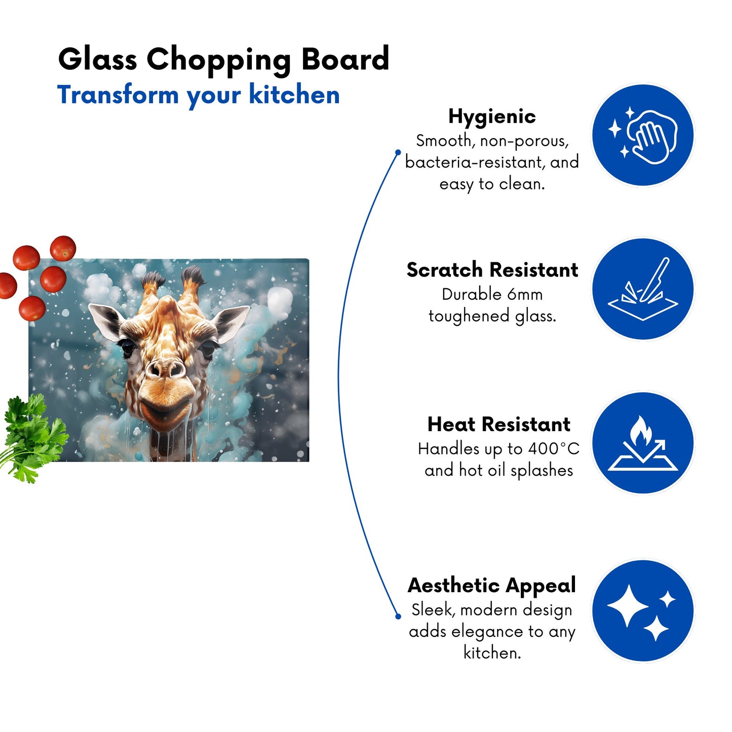 Splashart Giraffe Face Glass Chopping Board