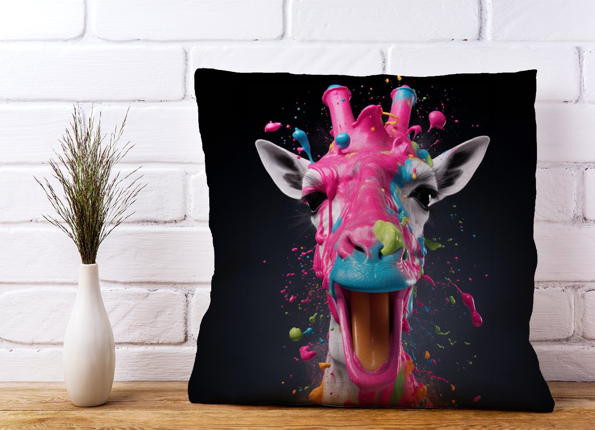 Splashart Giraffe Face Pink Cushions
