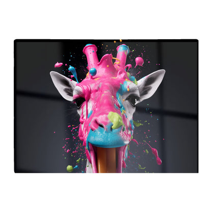 Splashart Giraffe Face Pink Glass Chopping Board