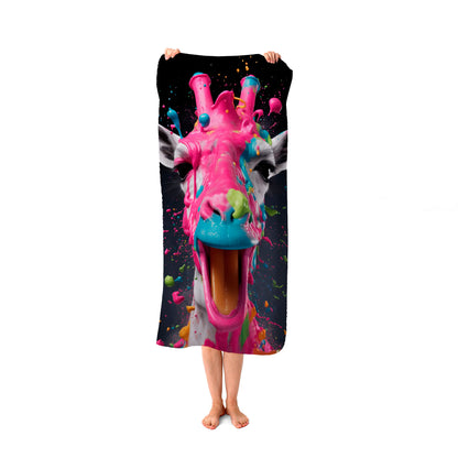 Splashart Giraffe Face Pink Beach Towel