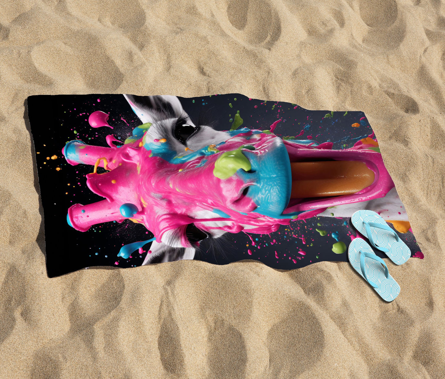 Splashart Giraffe Face Pink Beach Towel