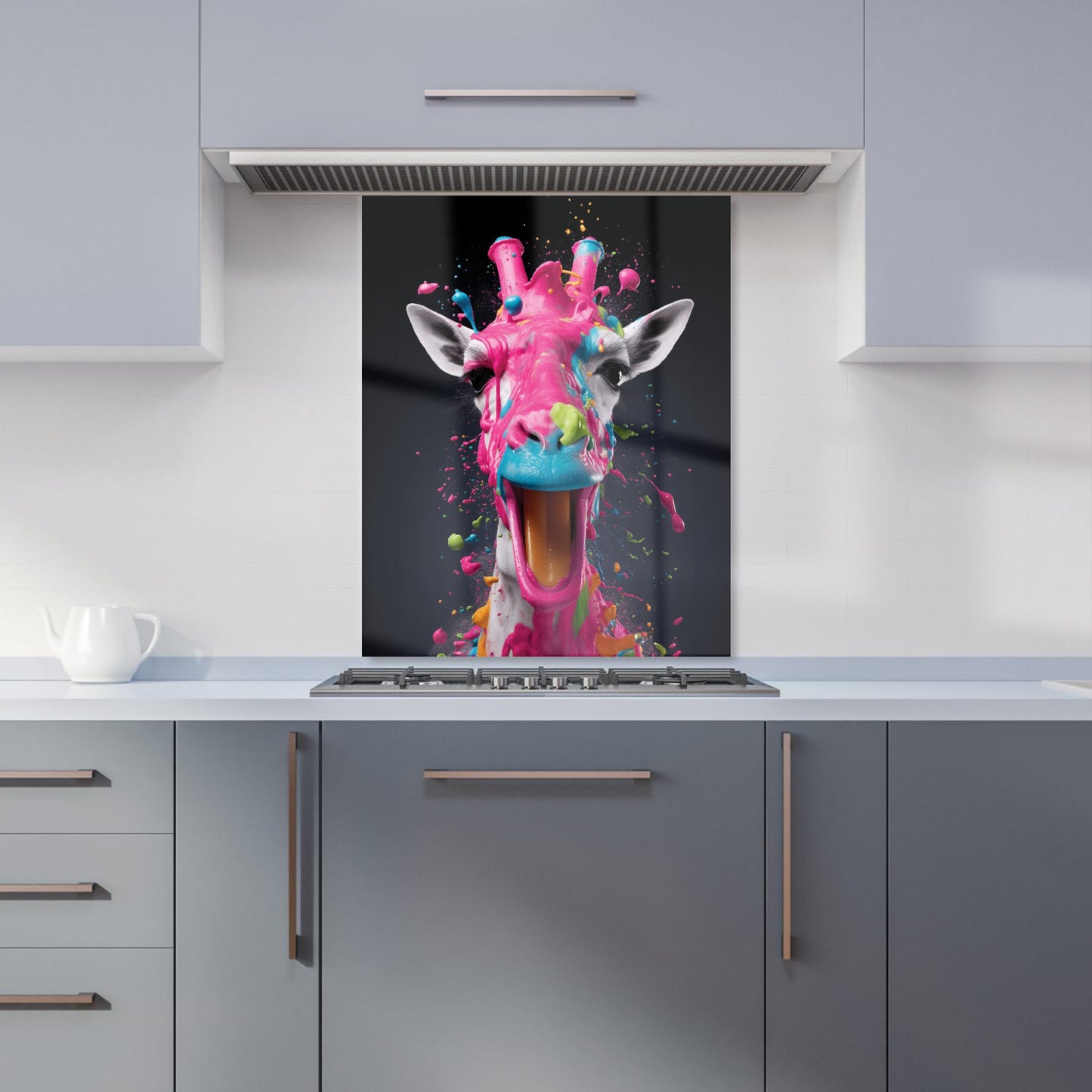 Splashart Giraffe Face Pink Kitchen Splashback