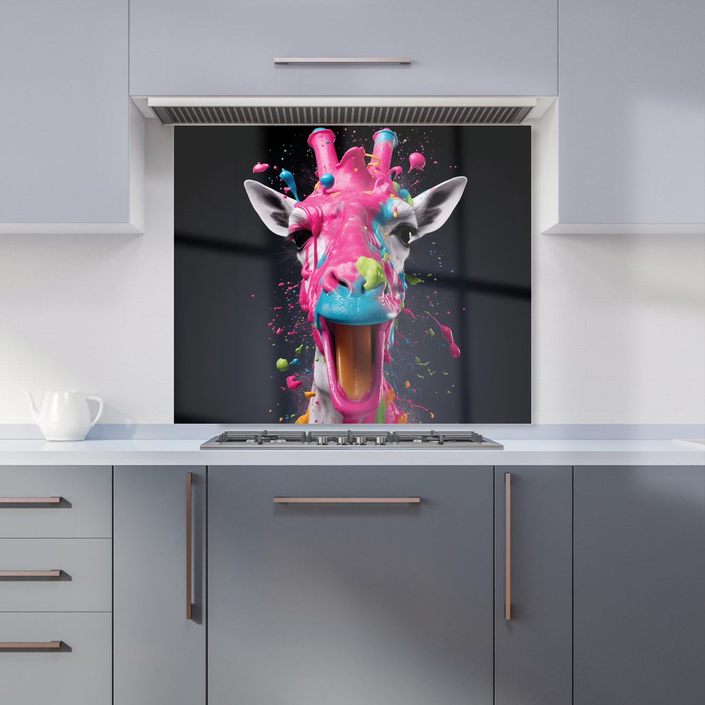 Splashart Giraffe Face Pink Kitchen Splashback
