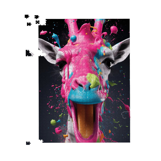 Splashart Giraffe Face Pink Jigsaw Puzzle