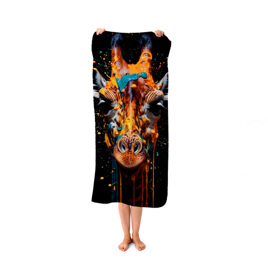 Giraffe Face Splashart Beach Towel