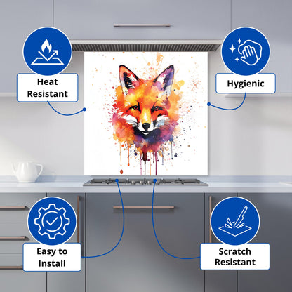 Watercolour Splashart Fox Face Kitchen Splashback
