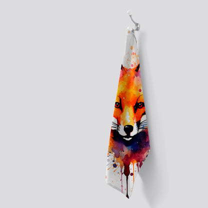 Watercolour Splashart Fox Face Tea Towel