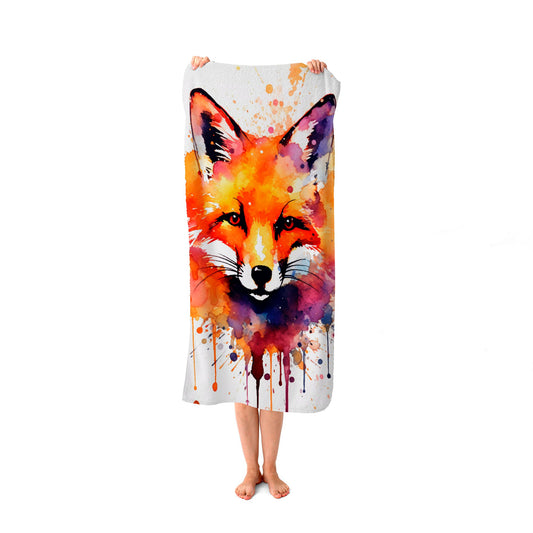 Watercolour Splashart Fox Face Beach Towel