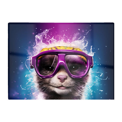 Splashart Ferret With Glasses Purple Glass Chopping Board