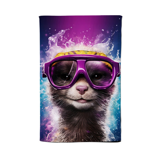 Splashart Ferret With Glasses Purple Tea Towel