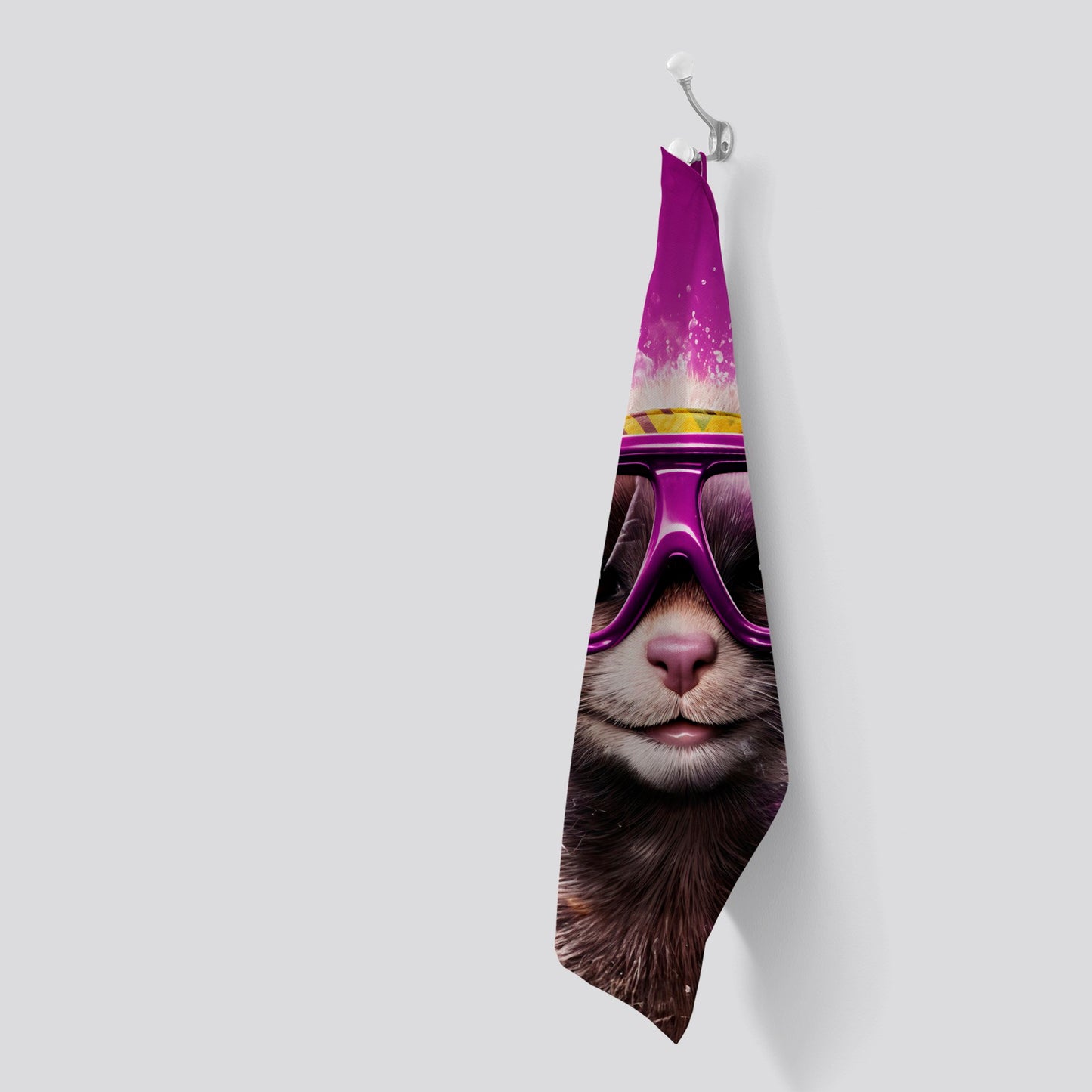 Splashart Ferret With Glasses Purple Tea Towel