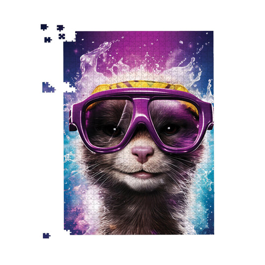 Splashart Ferret With Glasses Purple Jigsaw Puzzle