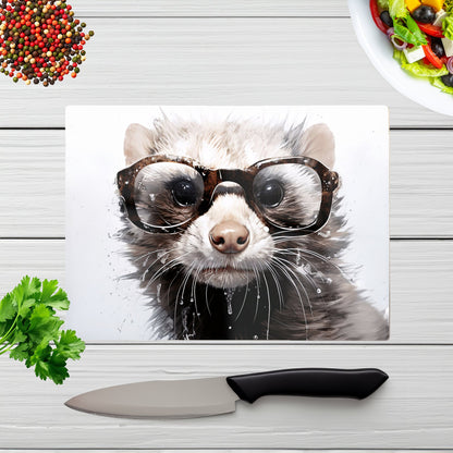 Splashart Ferret With Glasses Glass Chopping Board