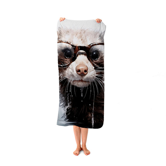 Splashart Ferret With Glasses Beach Towel