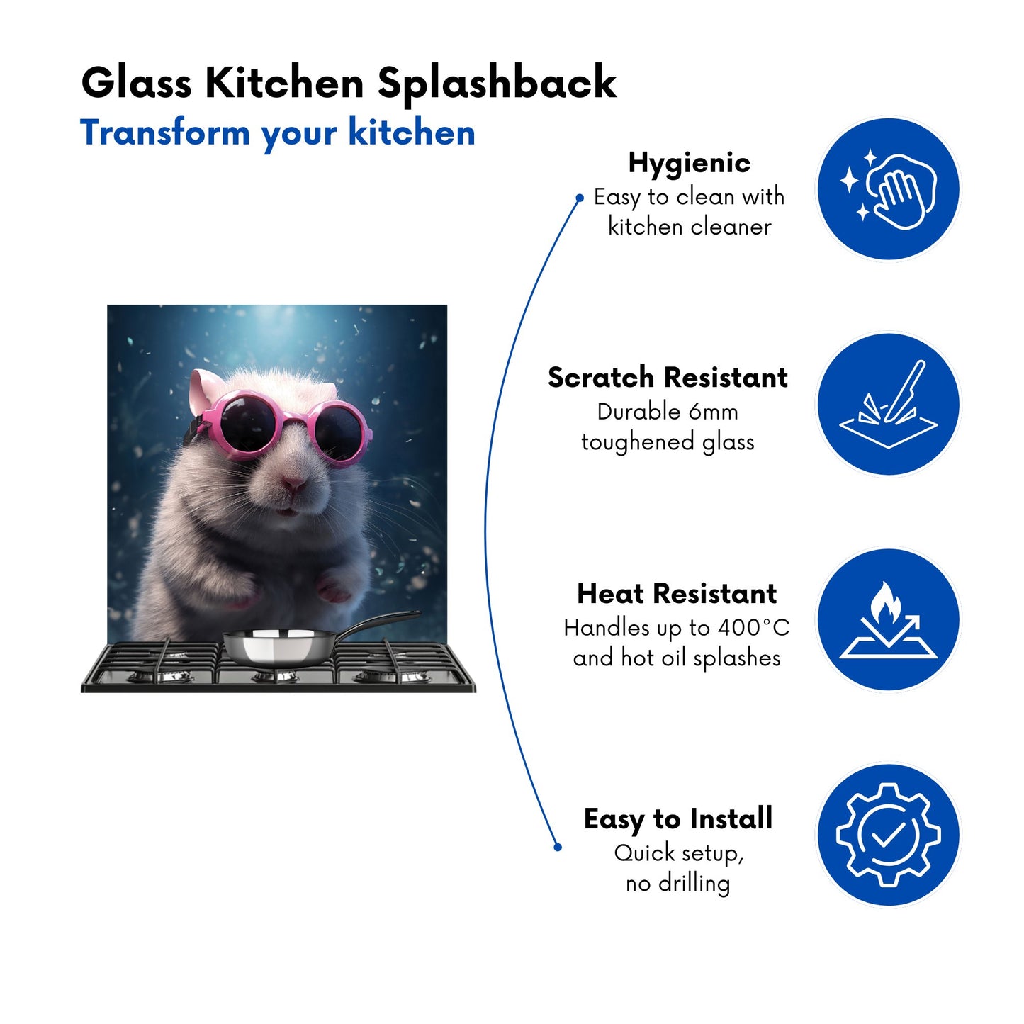 Splashart DoorMouse with Pink Glasses Kitchen Splashback