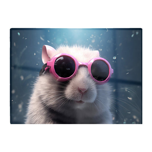 Splashart Doormouse With Pink Glasses Glass Chopping Board