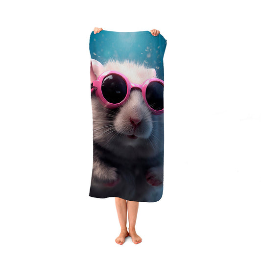 Splashart DoorMouse with Pink Glasses Beach Towel