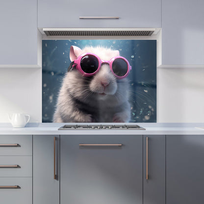 Splashart DoorMouse with Pink Glasses Kitchen Splashback