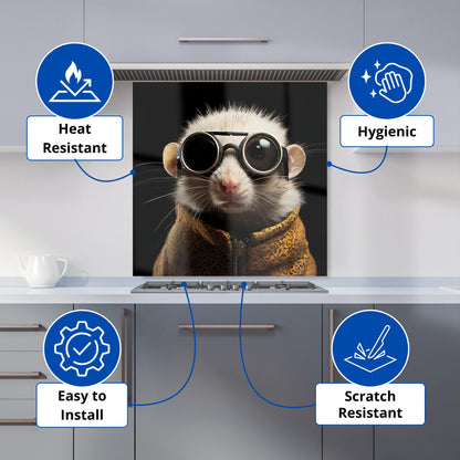 Realistic Doormouse with Glasses Kitchen Splashback