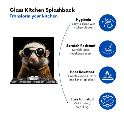 Realistic Doormouse with Glasses Kitchen Splashback