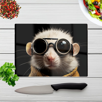 Realistic Doormouse With Glasses Glass Chopping Board