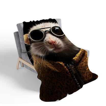 Realistic Doormouse with Glasses Sherpa Blanket