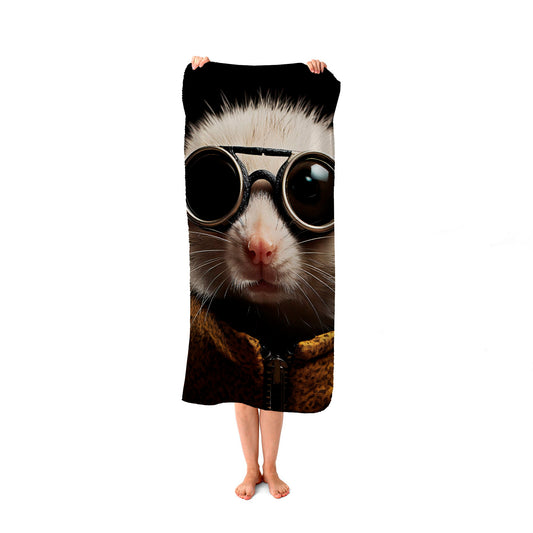 Realistic Doormouse with Glasses Beach Towel