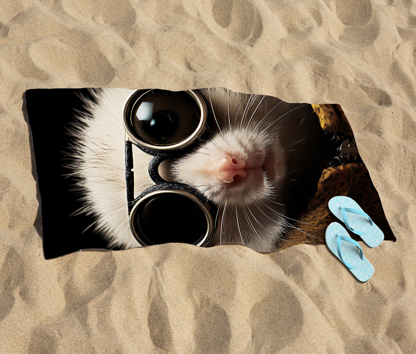Realistic Doormouse with Glasses Beach Towel