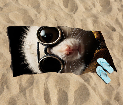 Realistic Doormouse with Glasses Beach Towel