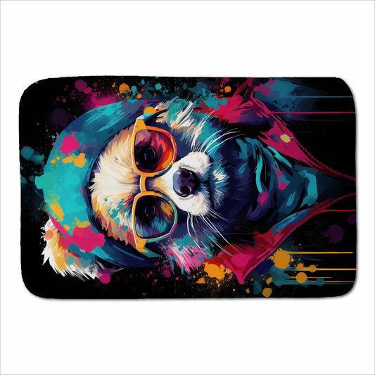 Multi Coloured Splashart Dog With Glasses Sherpa Blanket