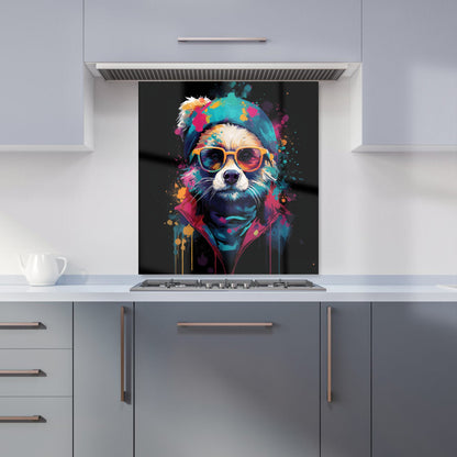 Multi Coloured Splashart Dog With Glasses Kitchen Splashback