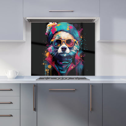 Multi Coloured Splashart Dog With Glasses Kitchen Splashback