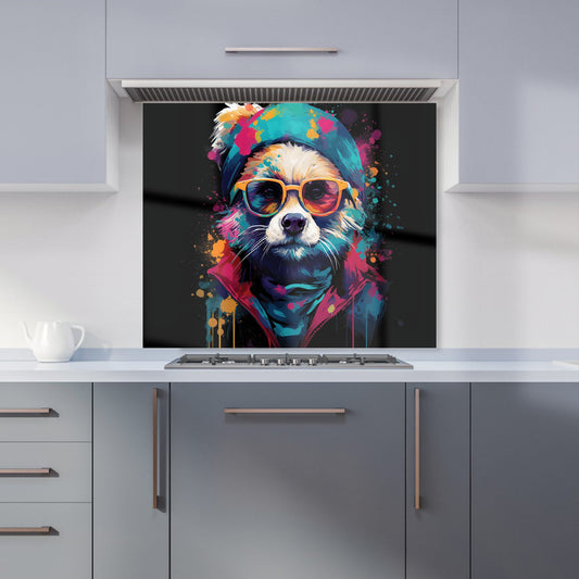 Multi Coloured Splashart Dog With Glasses Kitchen Splashback