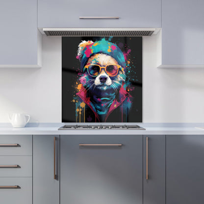 Multi Coloured Splashart Dog With Glasses Kitchen Splashback