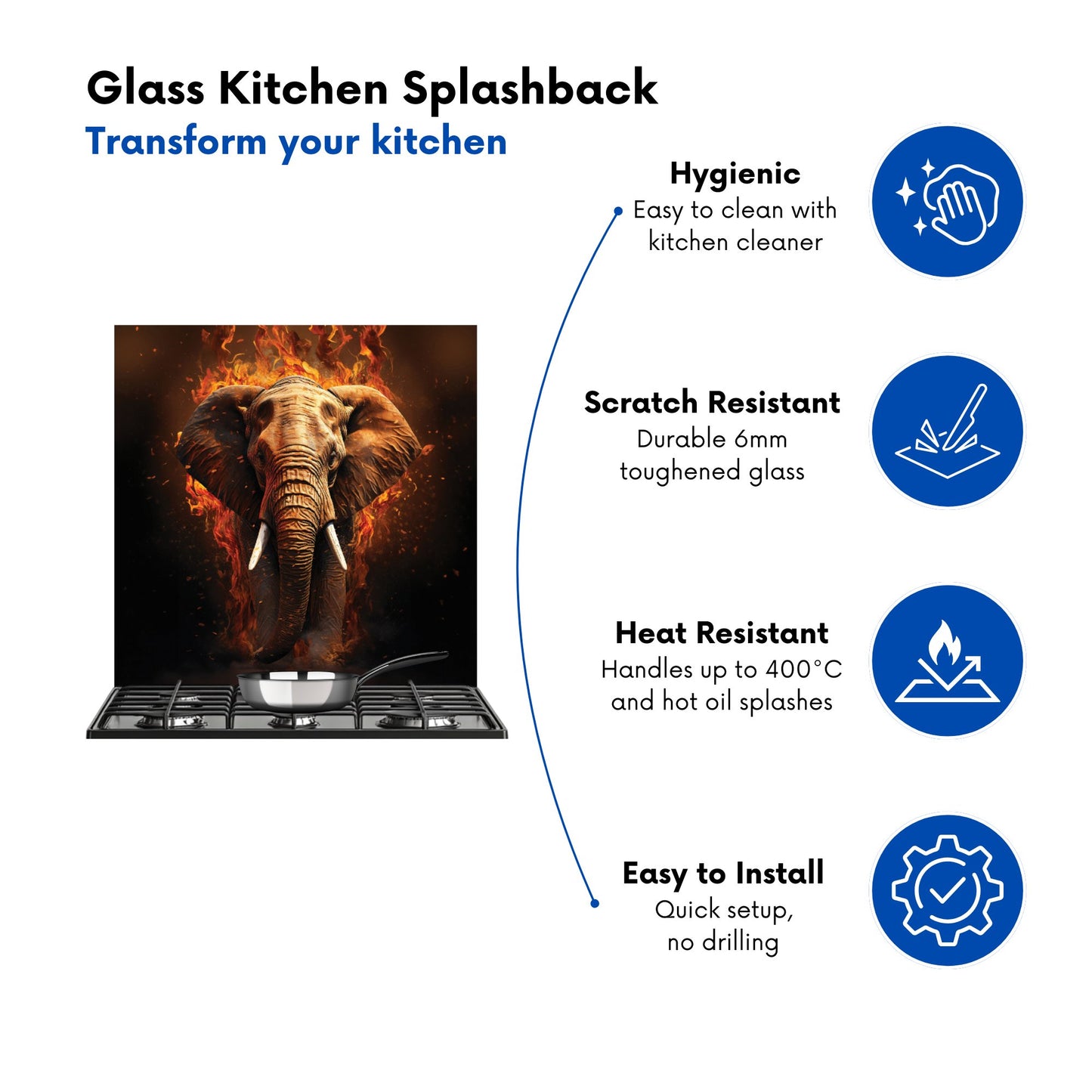 Splashart Elephant and fire Kitchen Splashback