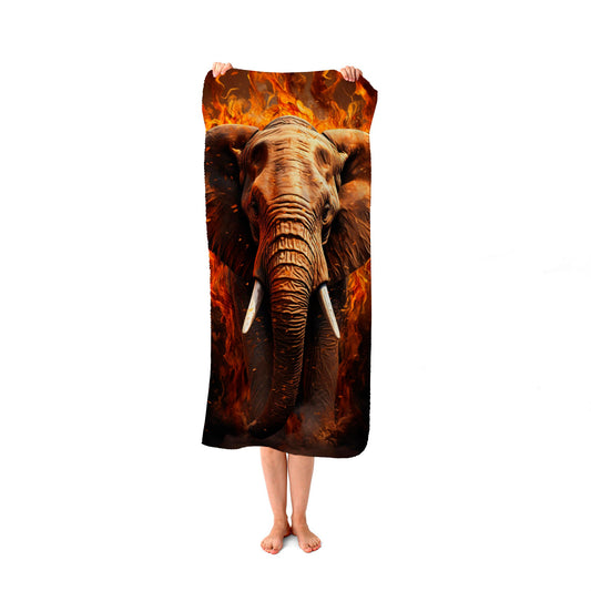 Splashart Elephant and fire Beach Towel