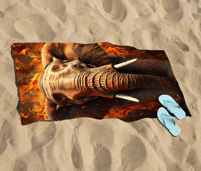 Splashart Elephant and fire Beach Towel