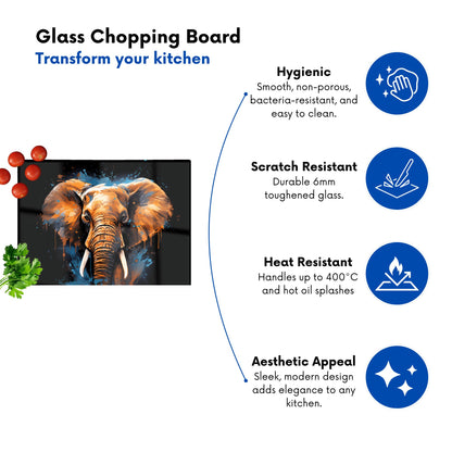 Splashart Elephant Blue Glass Chopping Board
